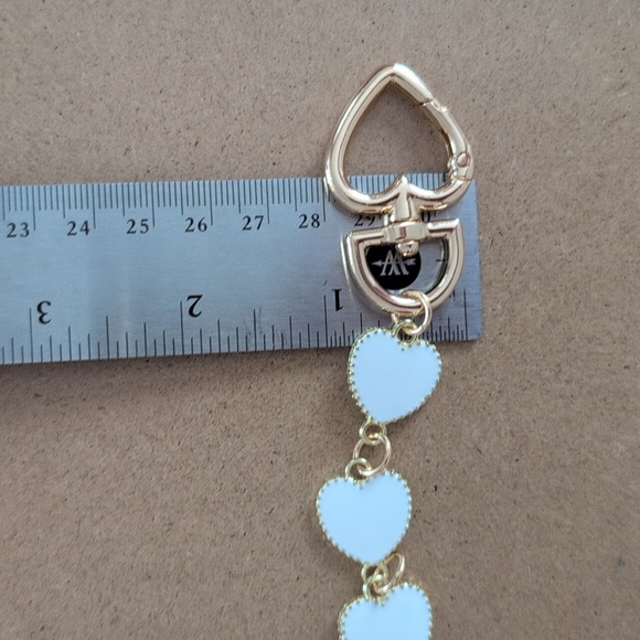 Gold and White Heart Purse Strap Extender & Charm - Picture 5 of 6